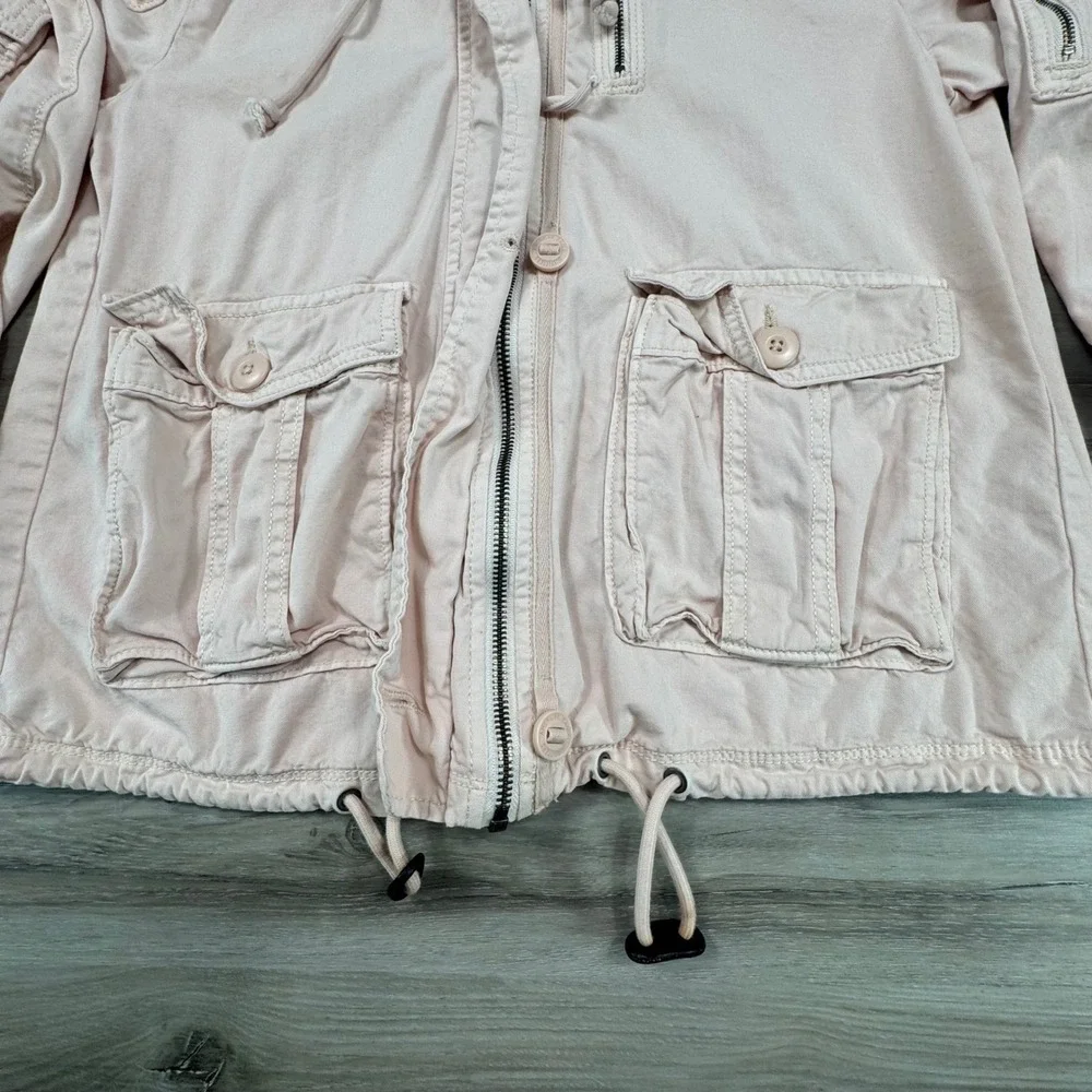 American Eagle Women's Utility Jacket S‎ Pink Cargo Military Hooded Coat